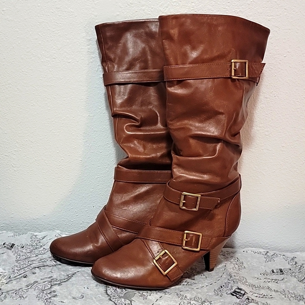 SM New York Marina Tan heeled boots, Size 8.5
